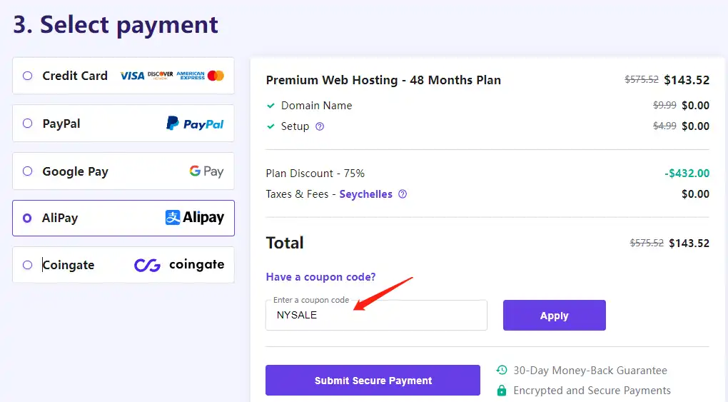 购买Hostinger主机及安装WordPress教程 | 2023初学者指南 - 6 apply coupon
