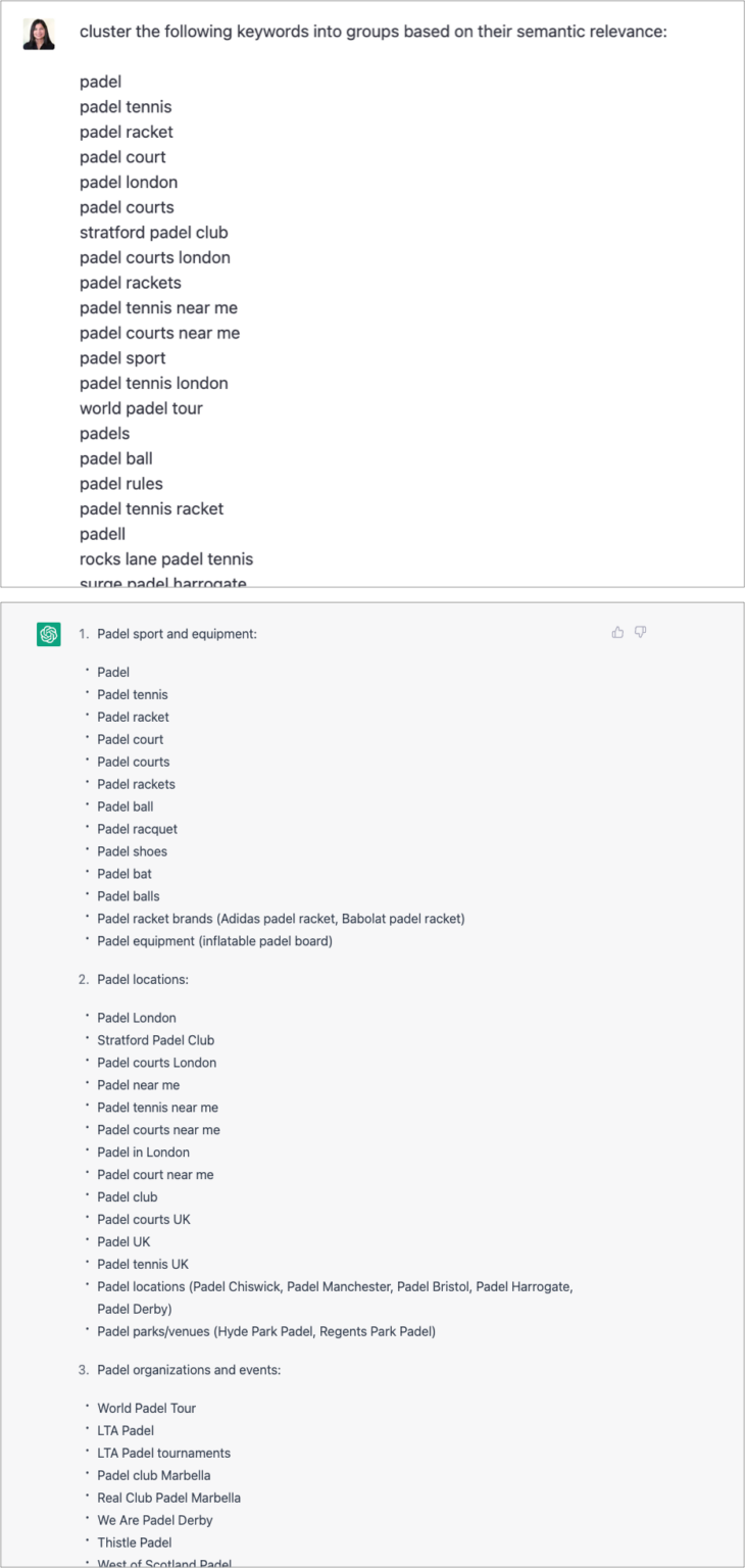 如何把ChatGPT应用在SEO/ASO工作中 - 4 chatgpt keyword clustering 730x1536 1