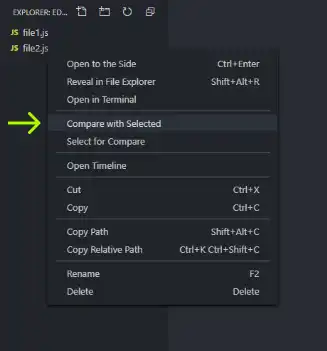 如何在VS Code中进行Diff(文件比较) - 3 compare with selected