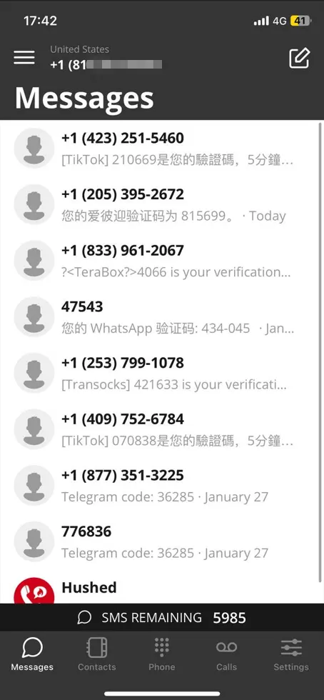 hushed sms