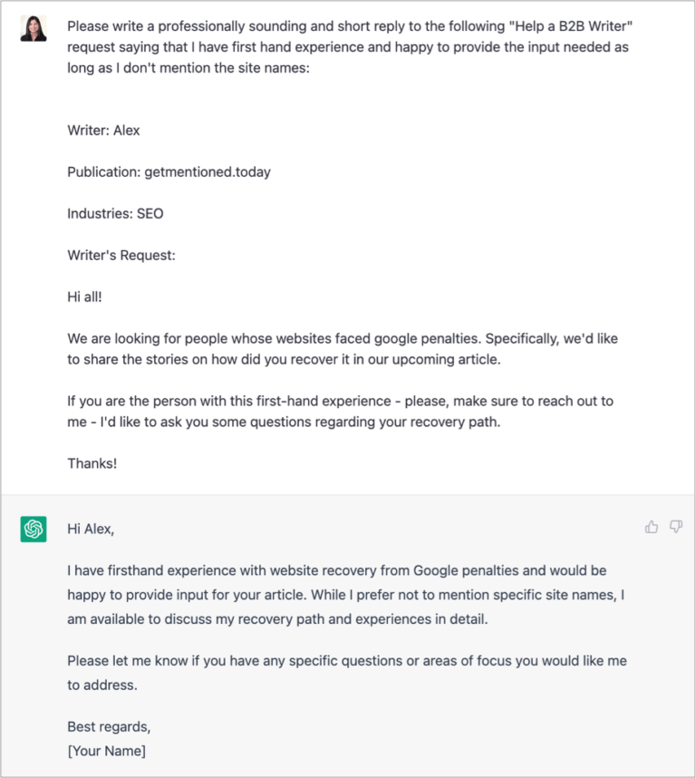 如何把ChatGPT应用在SEO/ASO工作中 - 20 reply help a b2b writer 768x858 1