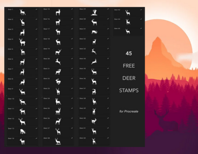 800+ 免费的 Procreate 笔刷下载 - 11 FREE 45 deer stamps