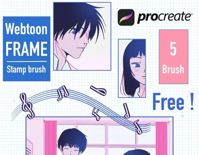 800+ 免费的 Procreate 笔刷下载 - 13 Webtoon frame stamp brush