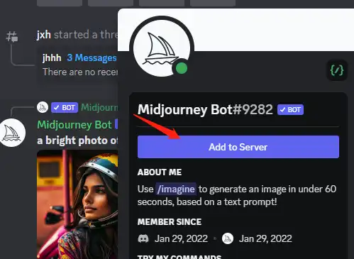 Midjourney 如何自己建服务器作画 - 4 add bot to server 1