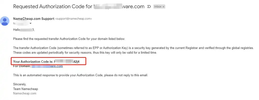 如何把域名从Namecheap转移到Namesilo - 6 namecheap receive auth code