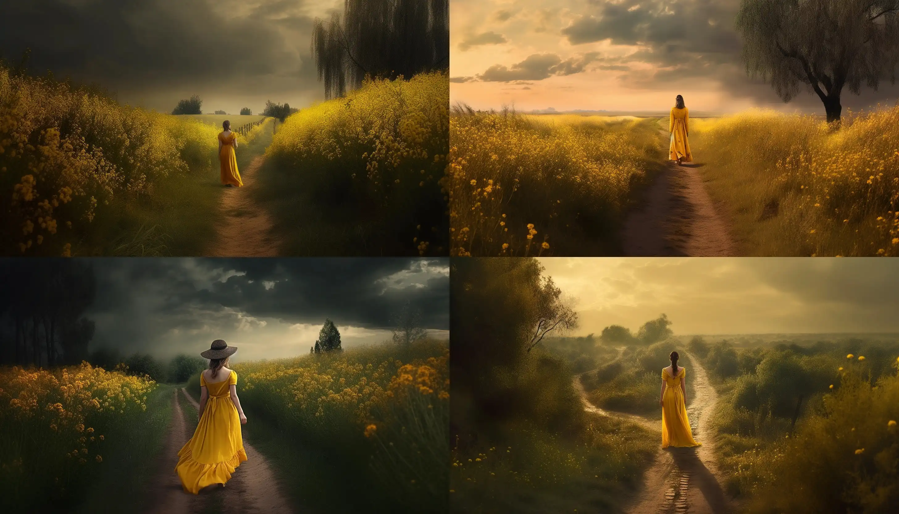 Midjourney更新,推出图生文功能 - 6 kerry a woman in a yellow dress is walking down a path in the s fac0cc64 5006 4ed2 8171 08e0df8af3d5