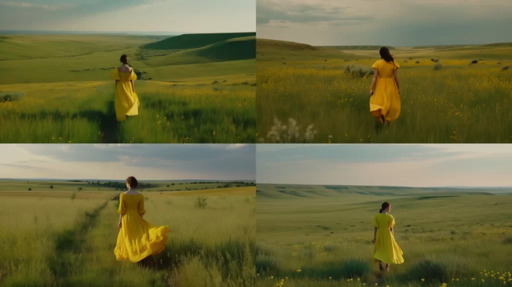 kerry A beautiful woman in a yellow dress walks on the endless d48b3aa0 02a8 4977 b320 9f112be2c9dc