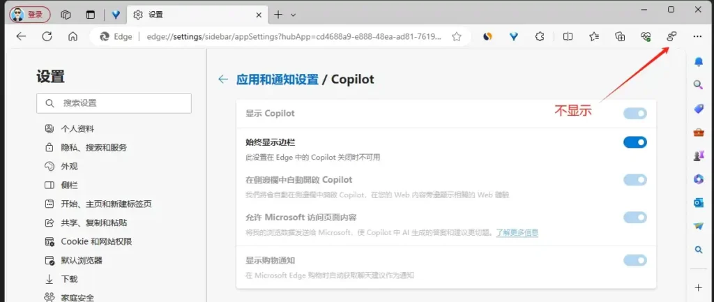 Edge浏览器侧边栏无法显示Copilot图标 - 3 edge copilot missing