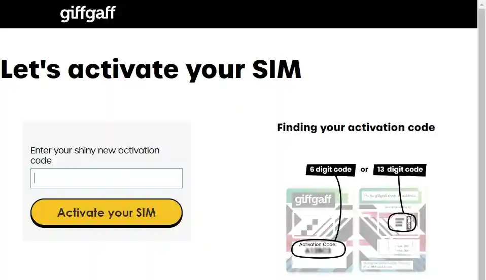 英国手机号giffgaff的申请、激活过程 - 3 giffgaff enter activation code