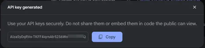 谷歌 Gemini Pro 开放 API,可免费使用(附申请步骤) - 8 gemini api key generated
