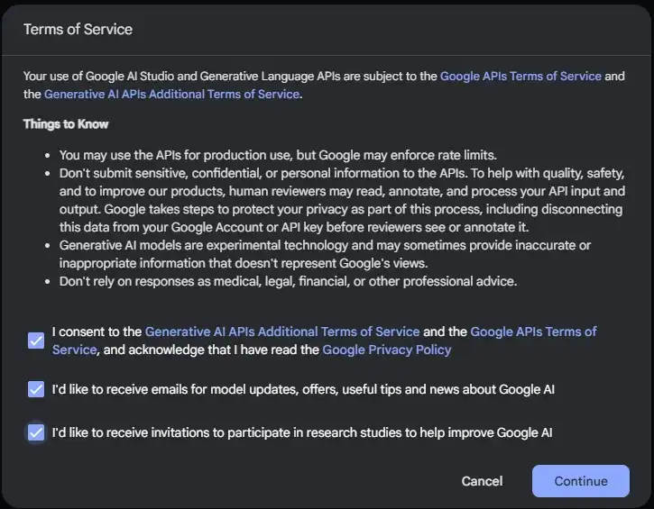 谷歌 Gemini Pro 开放 API,可免费使用(附申请步骤) - 6 gemini terms