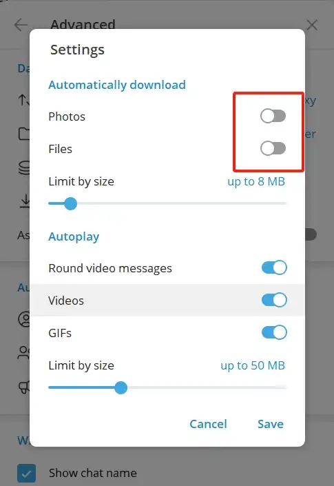 如何关掉 Telegram 的自动下载功能 - 3 telegram auto media download settings
