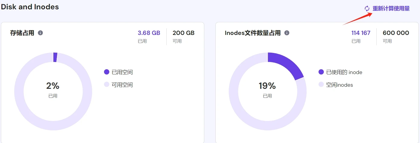 虚拟主机 inodes 数量太多怎么办?怎么查看是哪里文件太多? - 8 recaculate usage