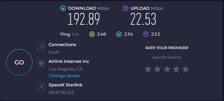 会玩啊,机场也用上星链了 - 5 starlink speed test