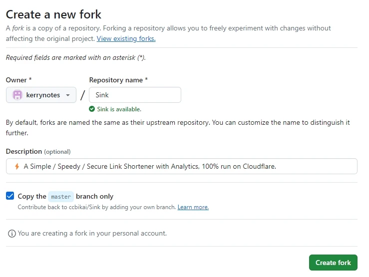 Sink 部署详细图文步骤 | 搭了一个短链系统,开源真香 - 2 fork sink github