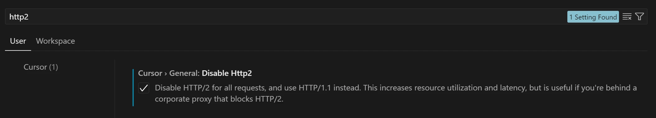 【已解决】Cursor 网页端登录成功,但 Cursor 还是未登录 - 2 disable http2 in cursor